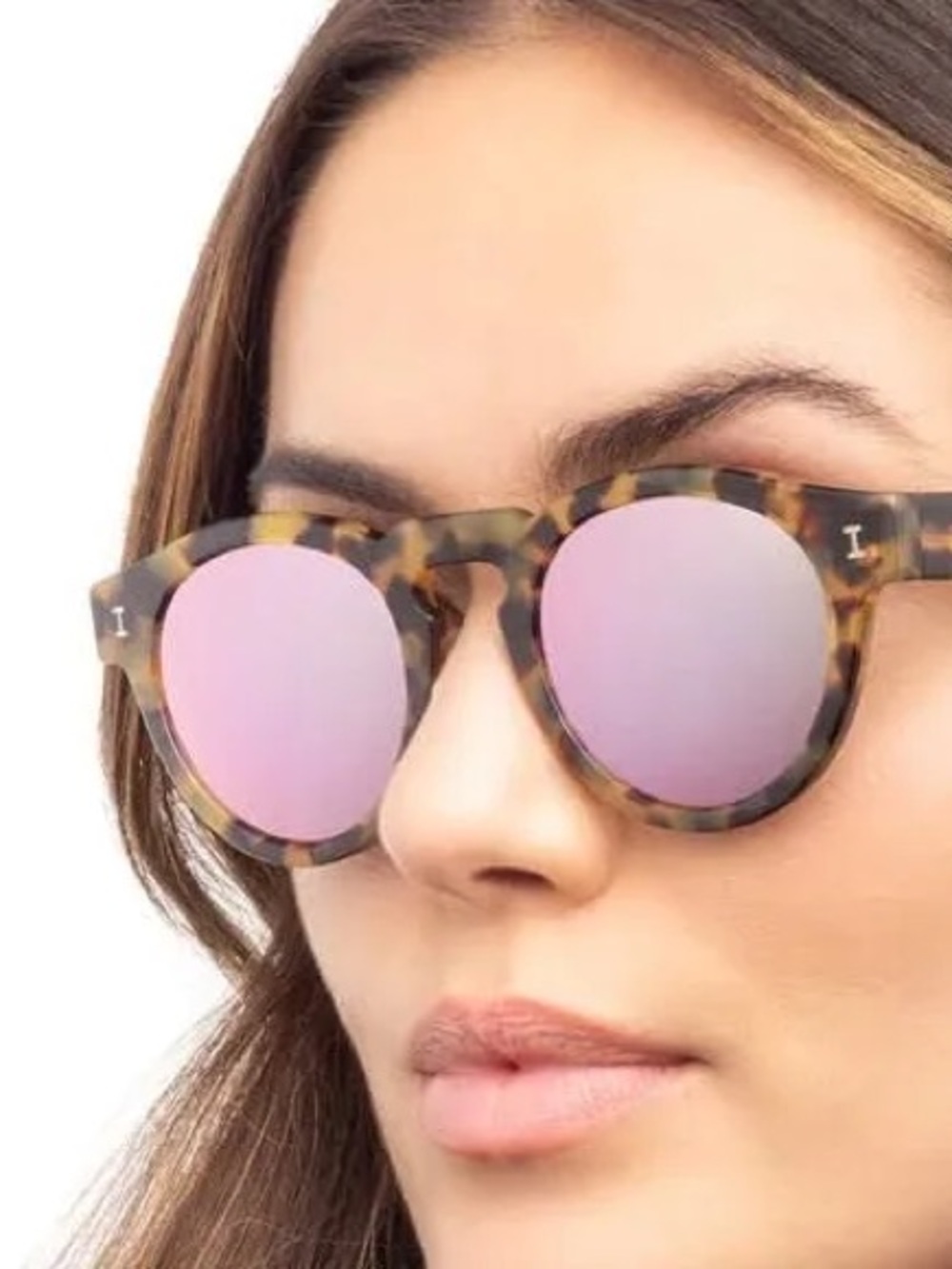Illesteva Leonard Tortoiseshell Round Frame Sunglasses with Pink Mirrored Lenses